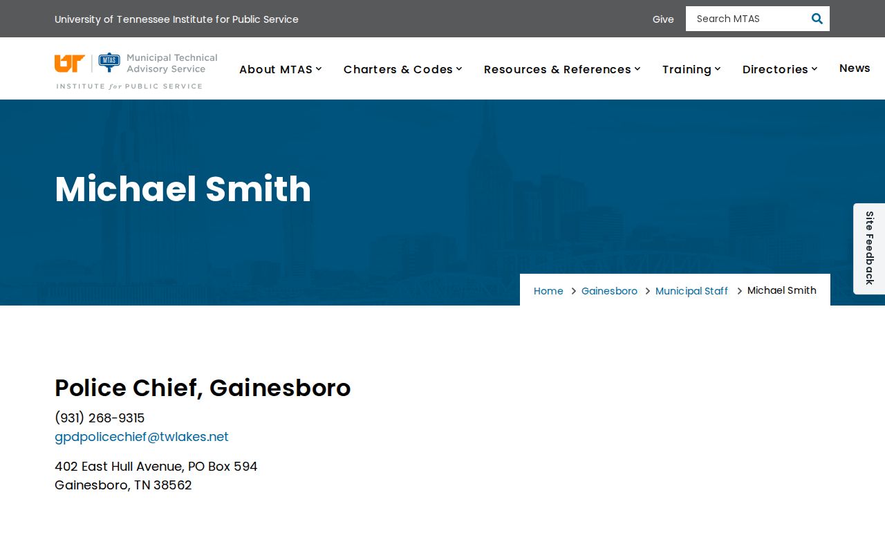 Gainesboro Police chief contact for city arrest records