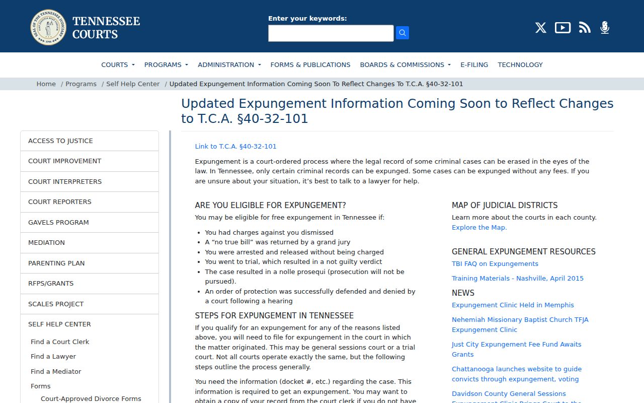 Tennessee expungement guidance for Jackson County records